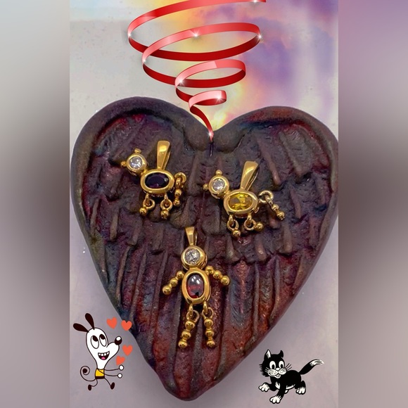 925 Sterling Gold Vermeil Pendants/Charms (3) w/Faux Gemstones - Picture 6 of 6